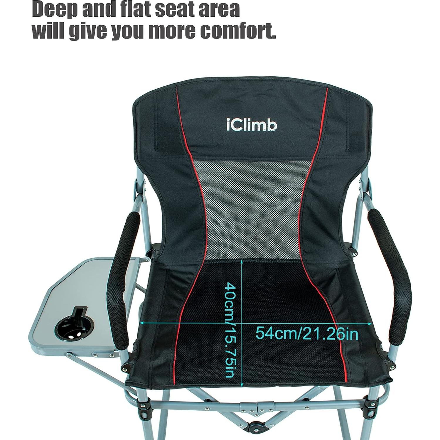 Silla de Camping Plegable iClimb Heavy Duty con Mesa Lateral