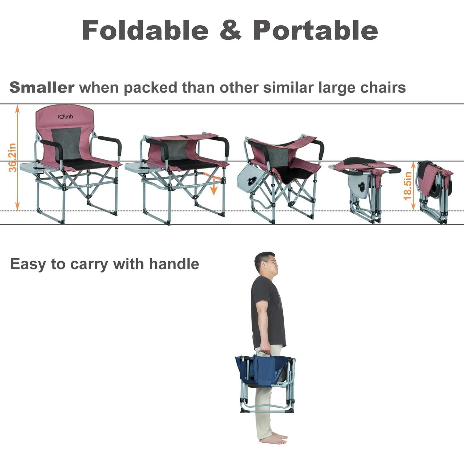 Silla de Camping Plegable iClimb Heavy Duty con Mesa Lateral