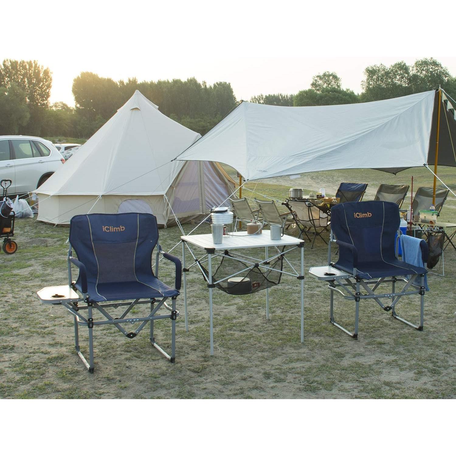 Silla de Camping Plegable iClimb Heavy Duty con Mesa Lateral