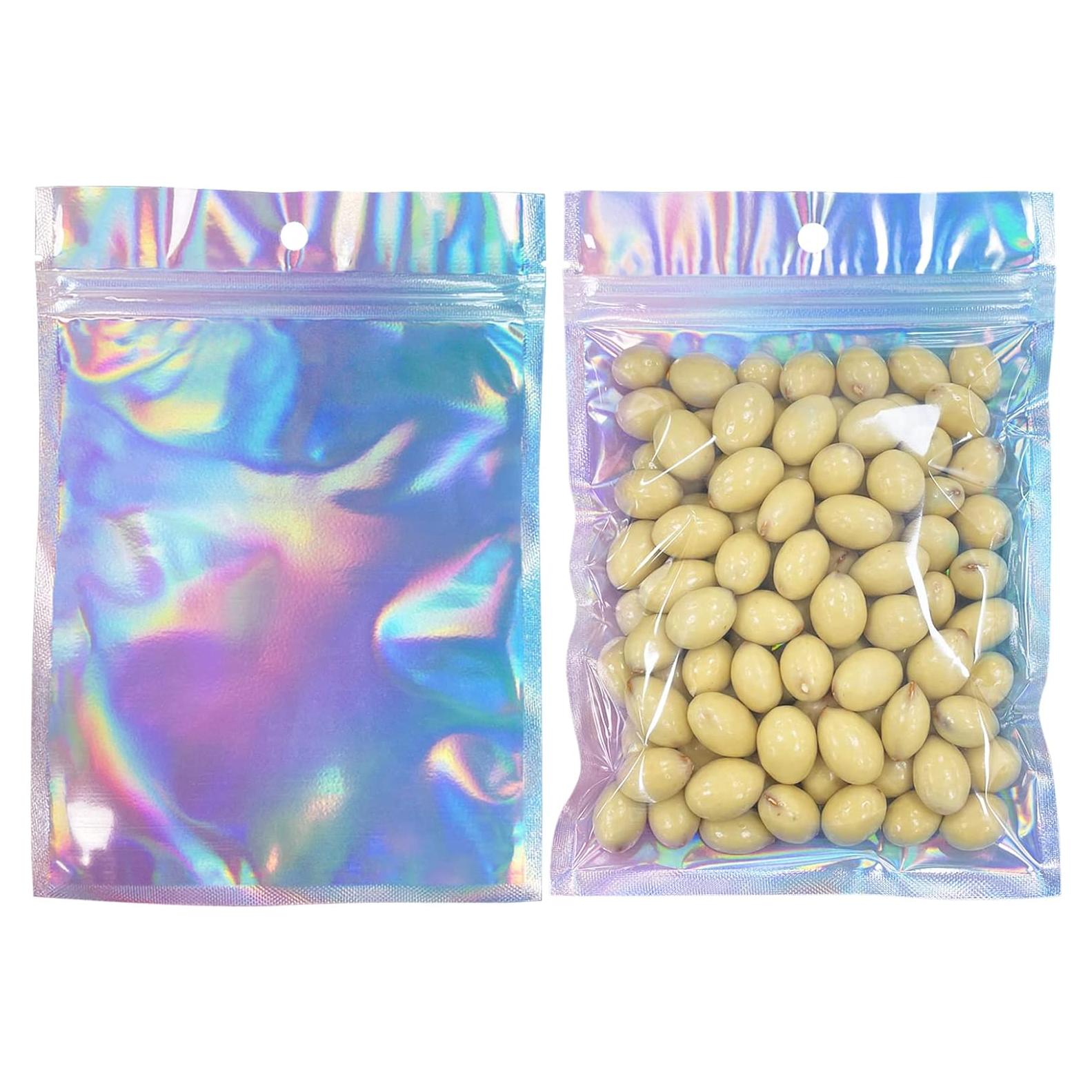 50 Bolsas Mylar Holográficas 14x20 cm Reutilizables HRX Package