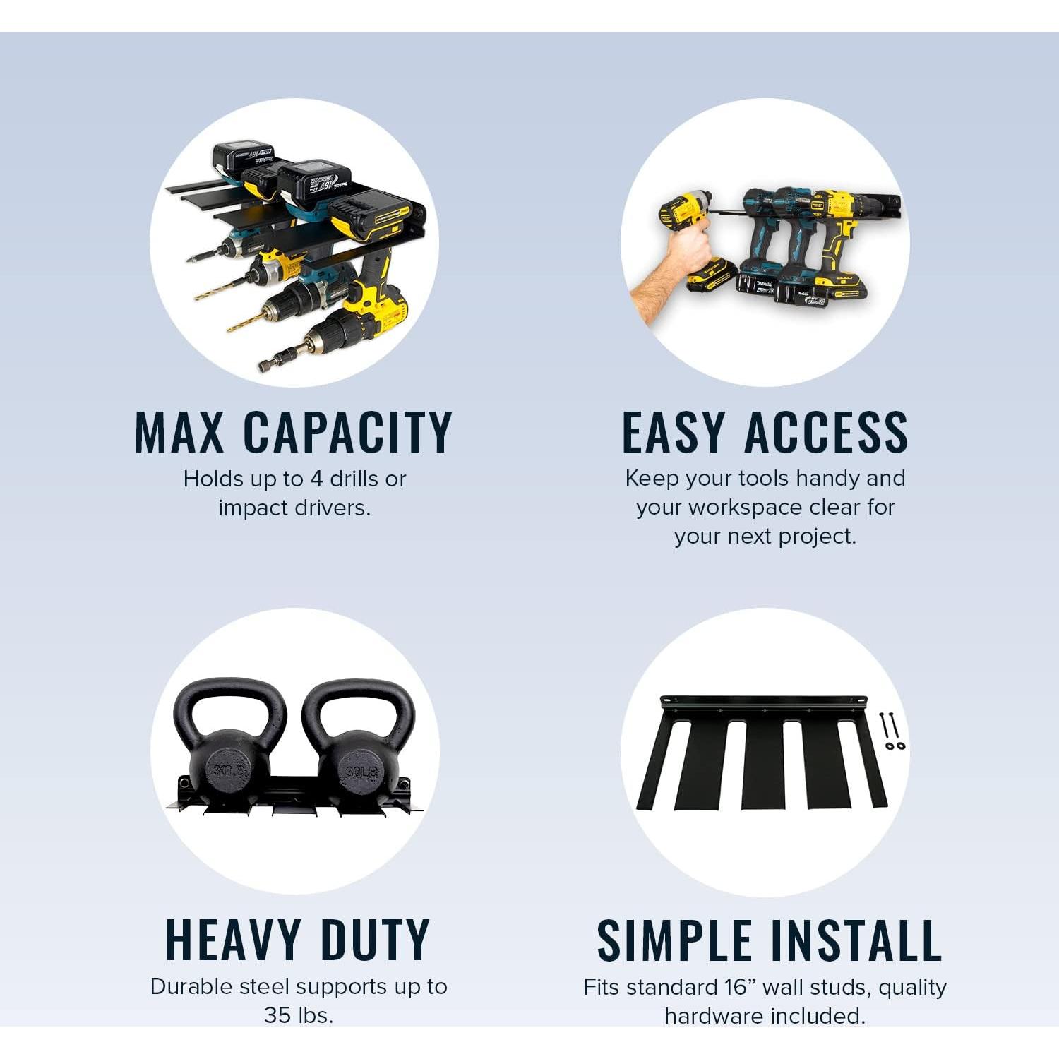 Estante de Almacenamiento para Taladros StoreYourBoard, Soporta 4 Taladros