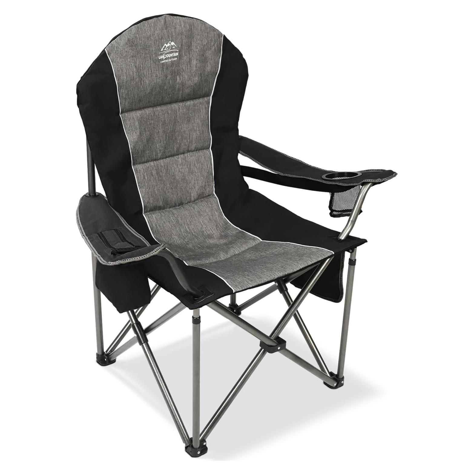 Silla de Camping Plegable LANMOUNTAIN Charles Negra con Portavasos