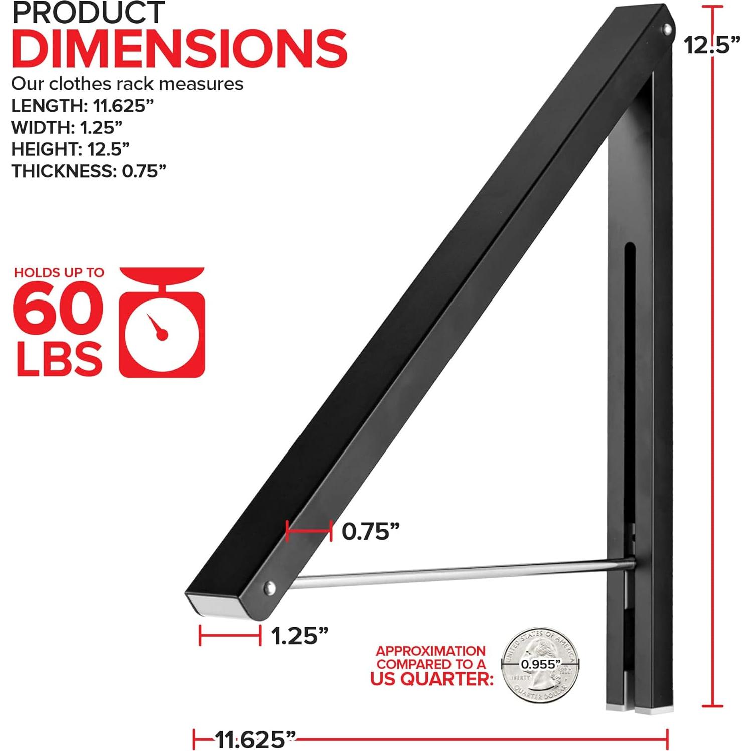 Perchero Plegable Montado en Pared Stock Your Home Negro 27.2kg