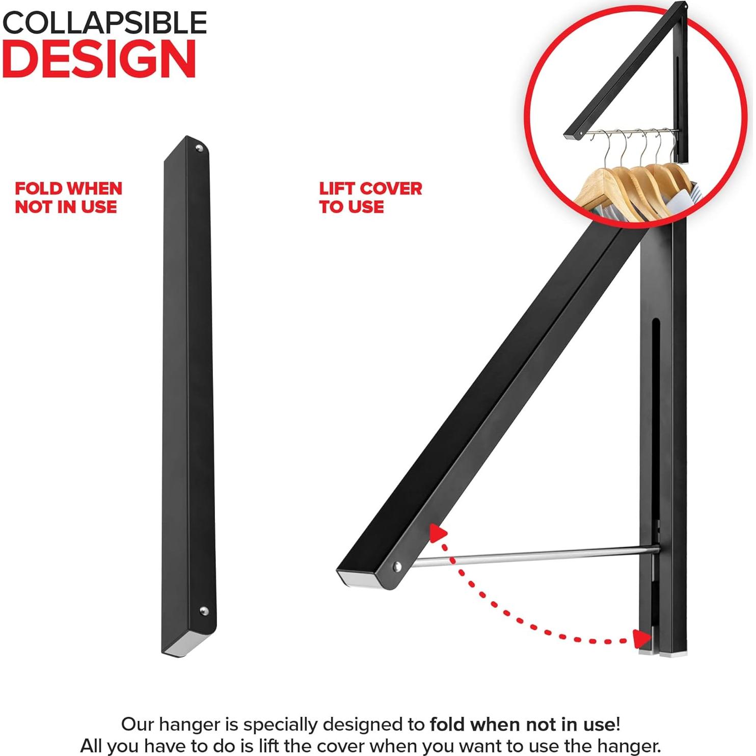 Perchero Plegable Montado en Pared Stock Your Home Negro 27.2kg