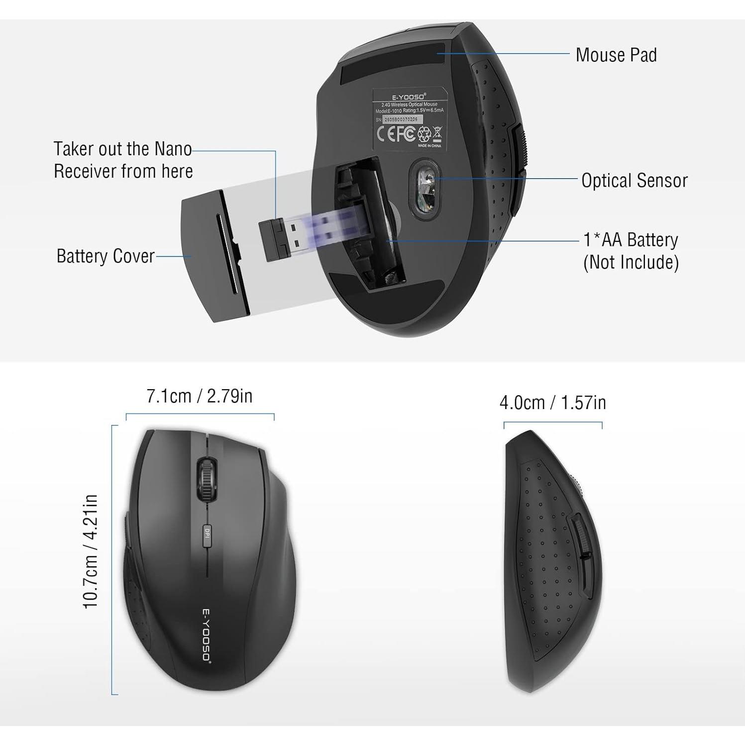 Ratón Inalámbrico E-YOOSO E-1010 Óptico 4800 DPI Negro
