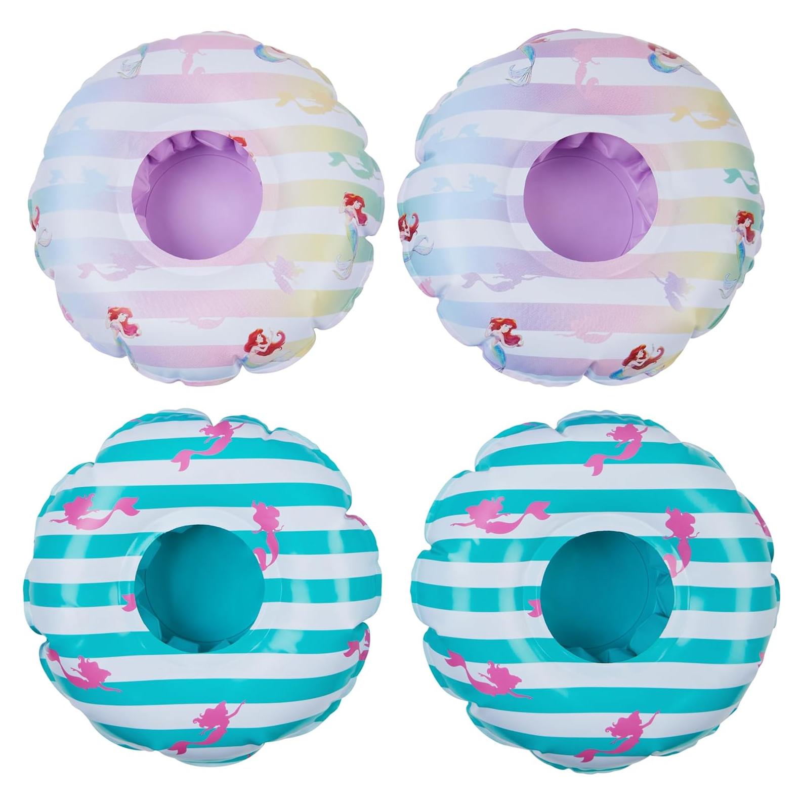 Soportes de Bebidas Inflables Disney Swimways - La Sirenita, Paquete de 4