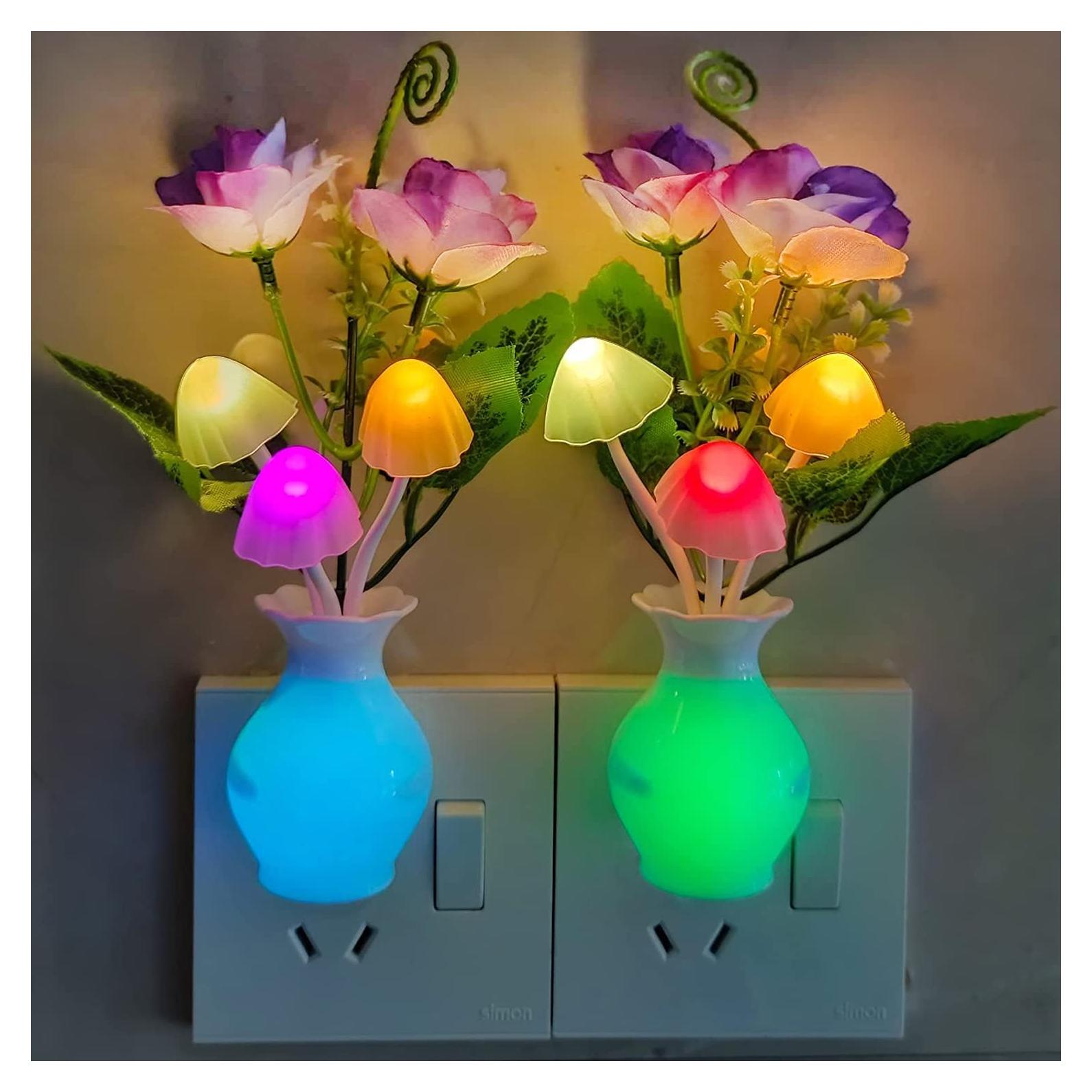 AUSAYE 2 Pack Luz Nocturna LED Sensor Rosa Hongo 0.5W