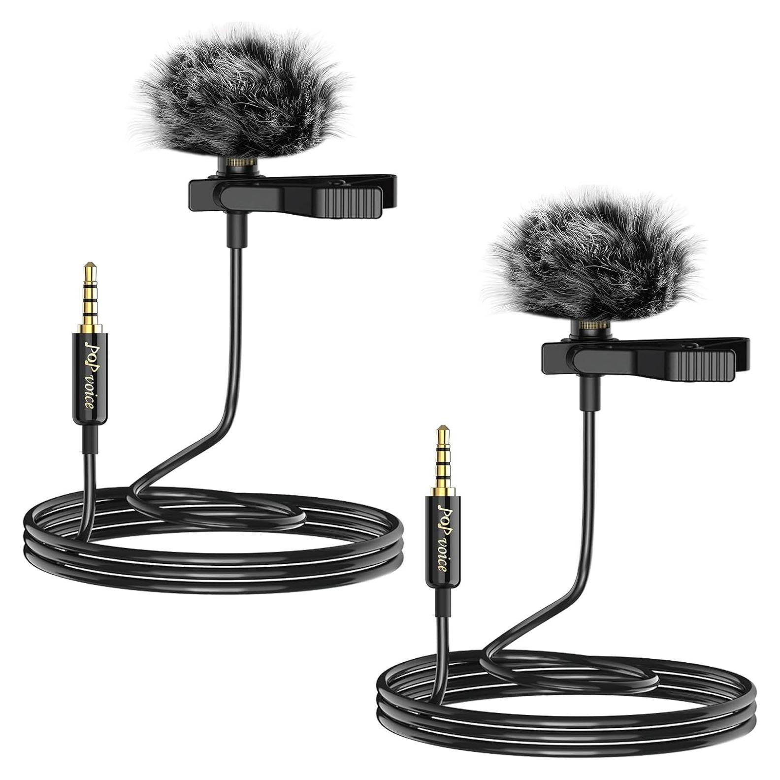 Micrófono Lavalier PoP Voice 2Pcs 1.98m para Smartphone y Cámara