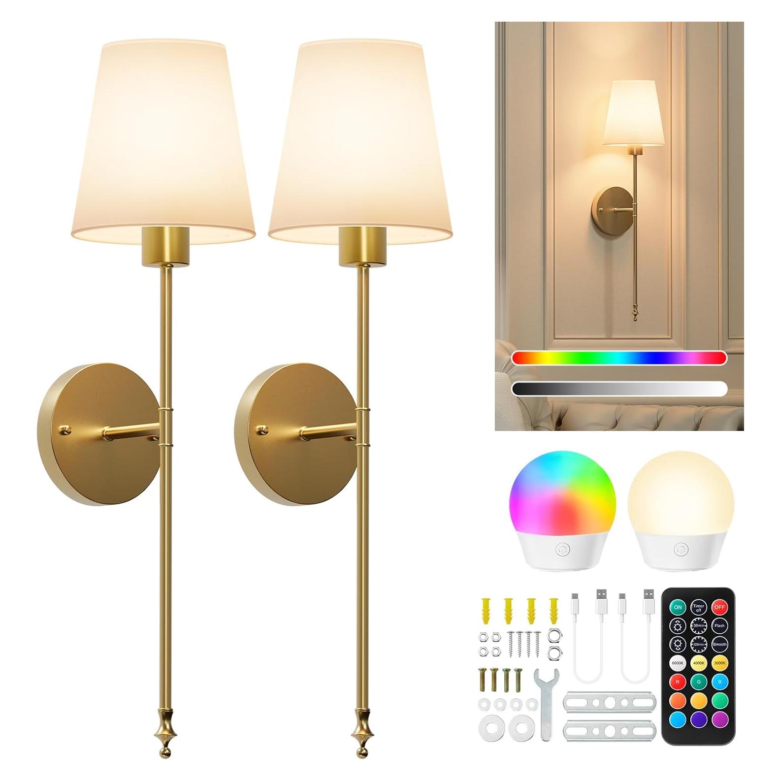 Juego de 2 Apliques de Pared Inalámbricos Brightown Dorado