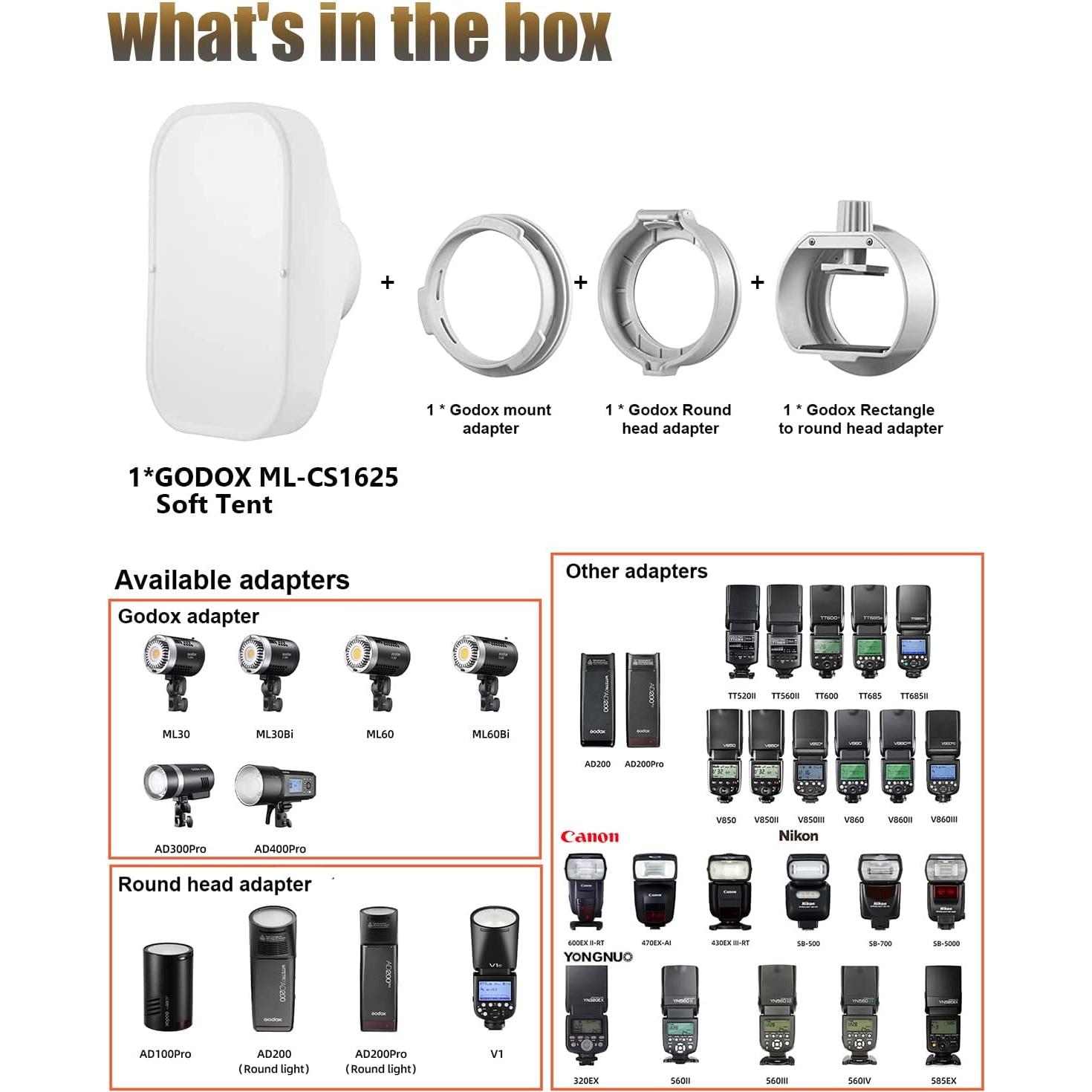 Kit de Carpa Suave Godox ML-CS1625 con 3 Adaptadores