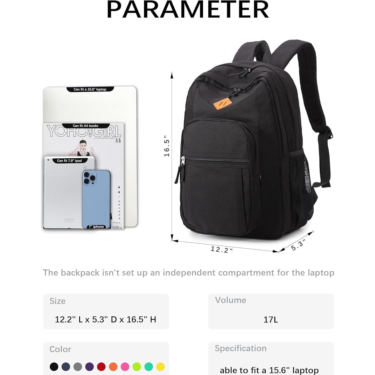 Mochila de viaje resistente al agua para escuela - Negro