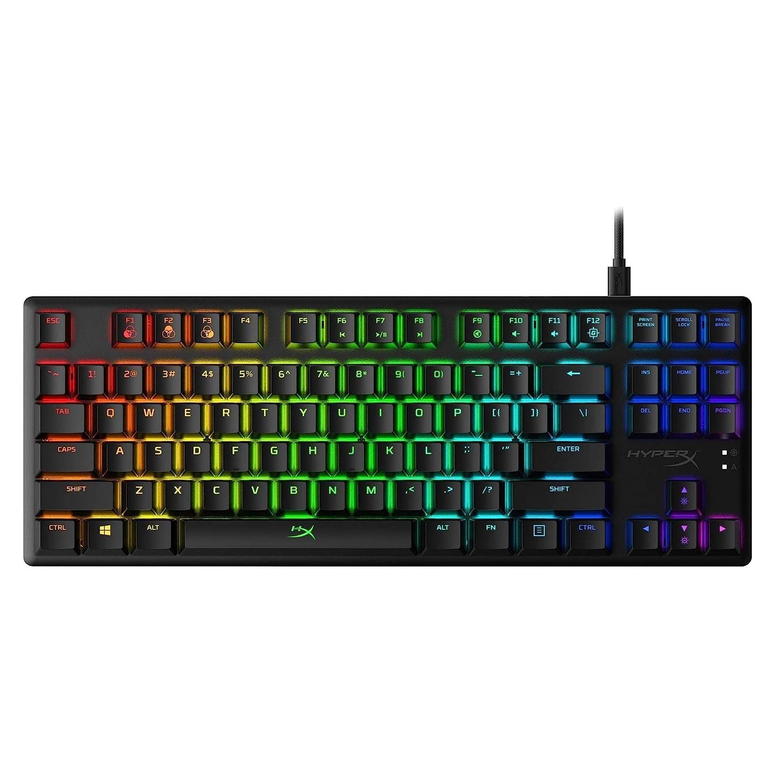 HyperX Alloy Origins Core Mechanical Gaming Keyboard Low Profile Aluminum Body Aqua Switch Tactile RGB Backlit for Xbox Series PS5 PS4 Computer PC Gaming Keyboards Tenkeyless Compact, Black (Renewed)