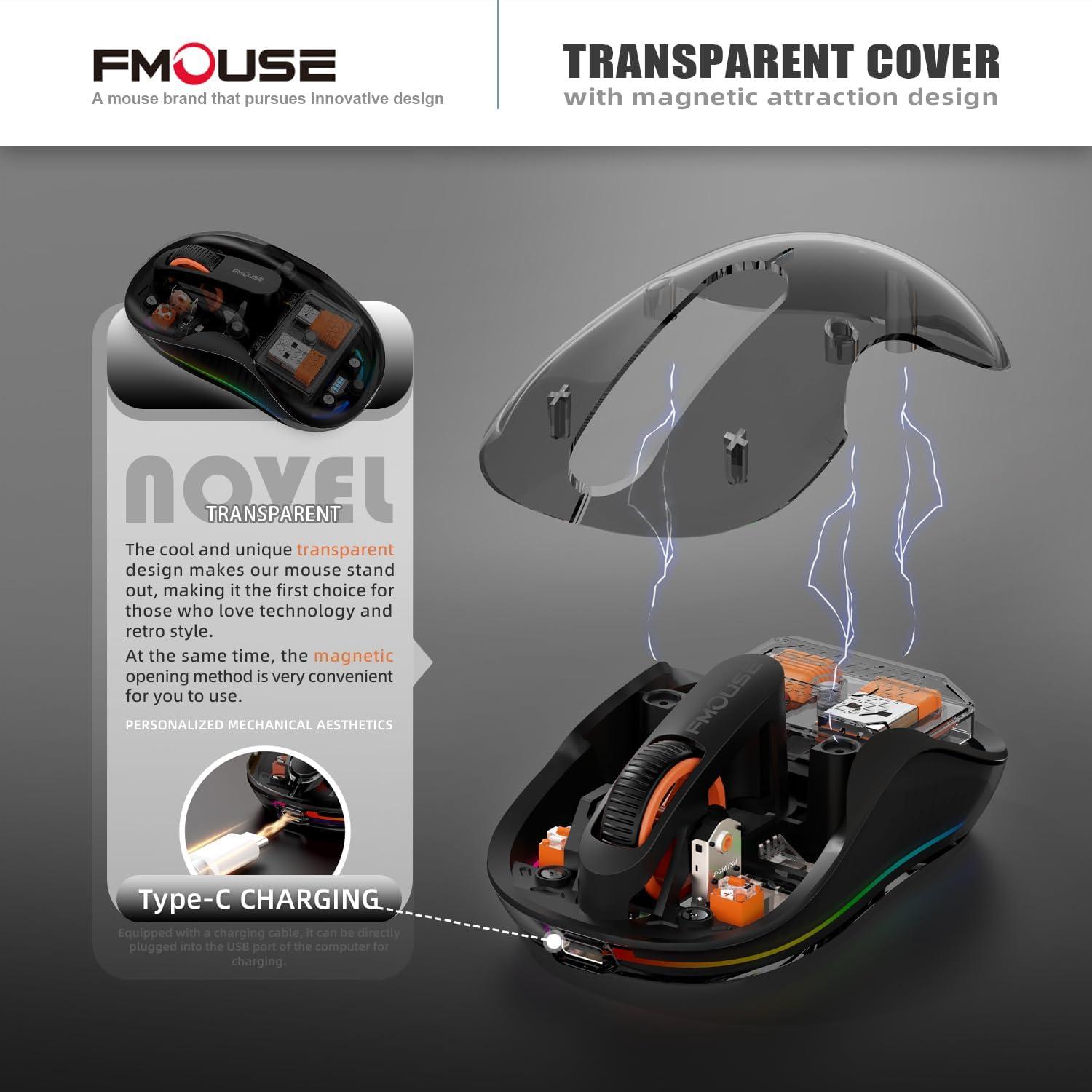 Ratón Inalámbrico FMOUSE M333 Transparente USB-C 2400DPI