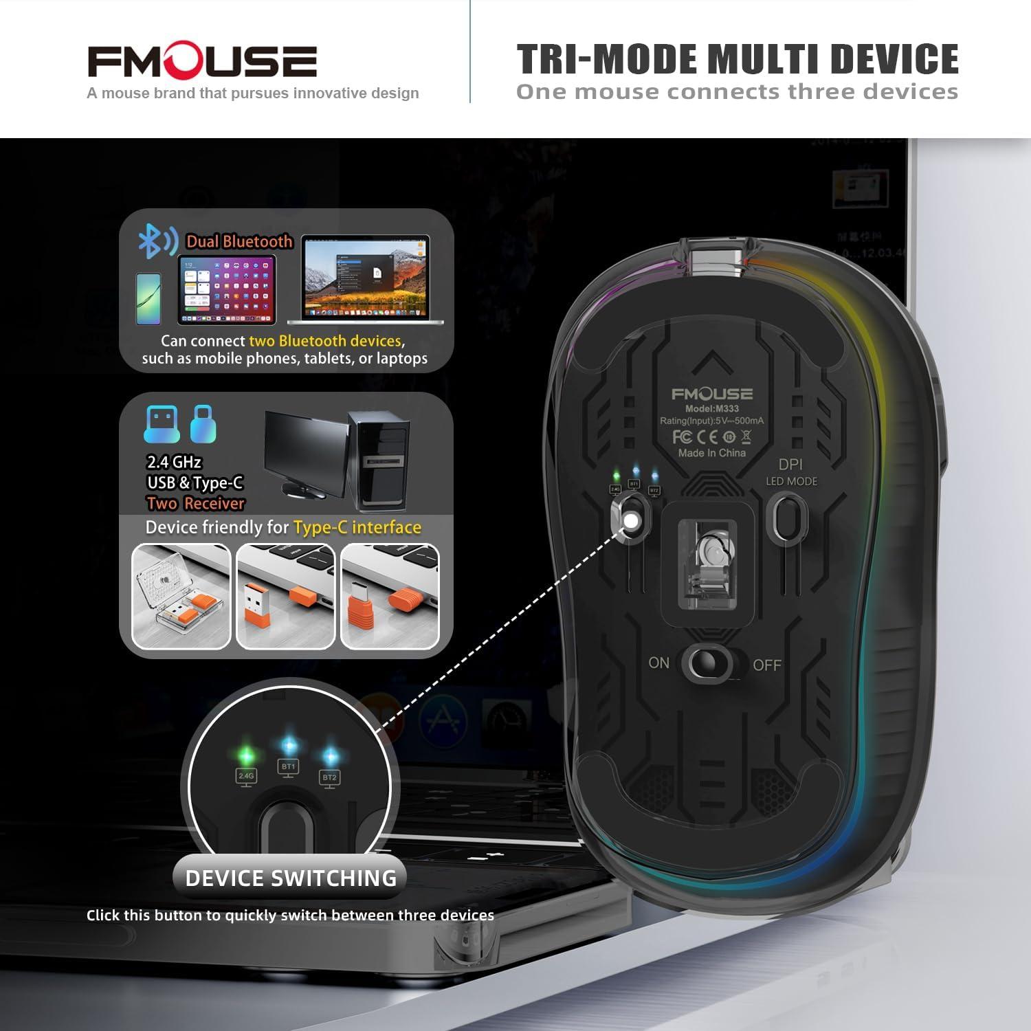 Ratón Inalámbrico FMOUSE M333 Transparente USB-C 2400DPI