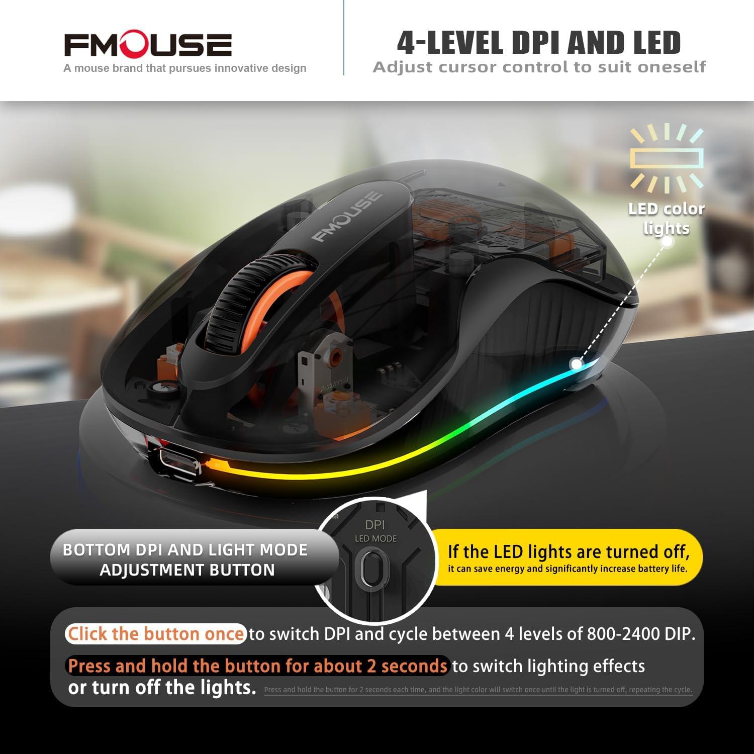 Ratón Inalámbrico FMOUSE M333 Transparente USB-C 2400DPI