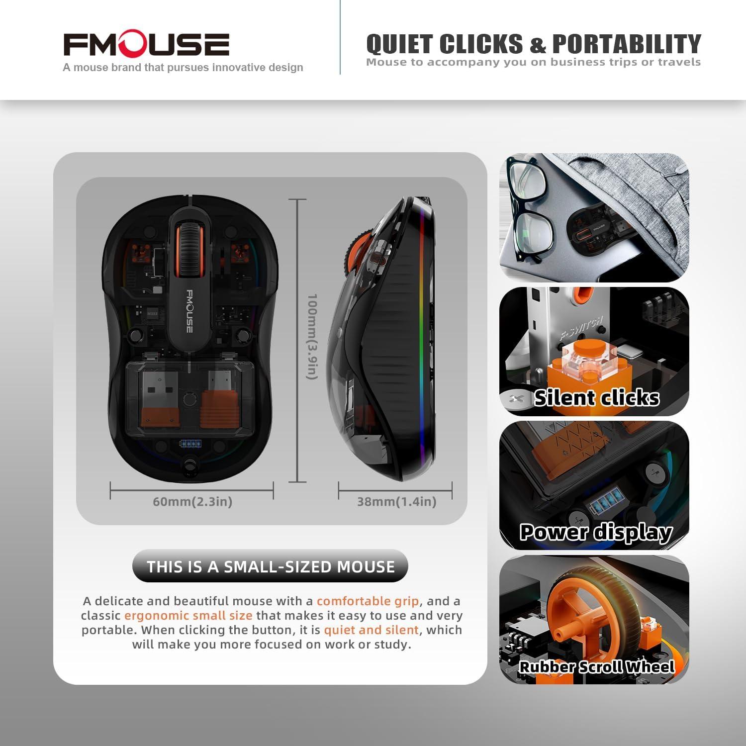 Ratón Inalámbrico FMOUSE M333 Transparente USB-C 2400DPI