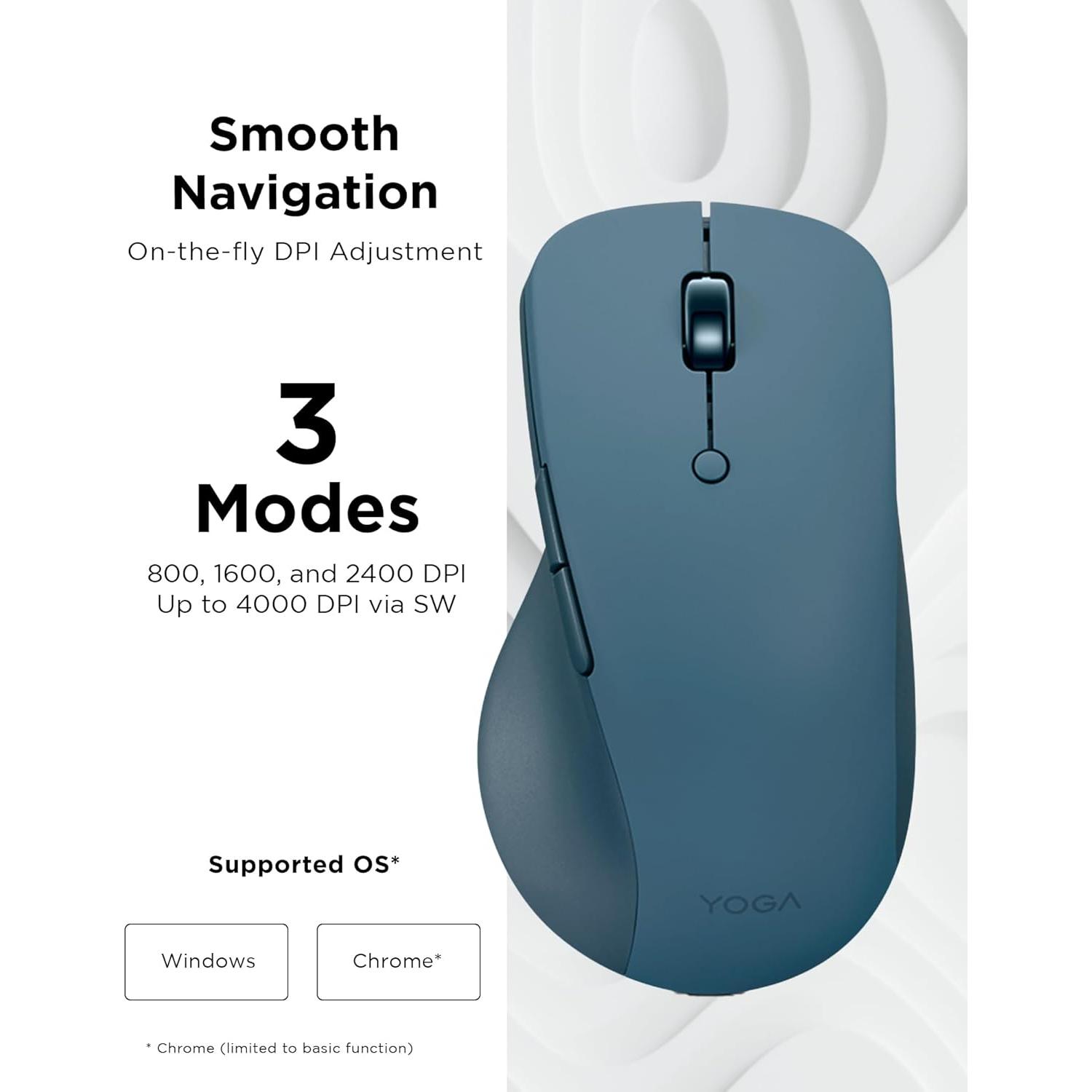 Mouse Bluetooth Lenovo Yoga Pro Teal Tidal, Recargable USB-C