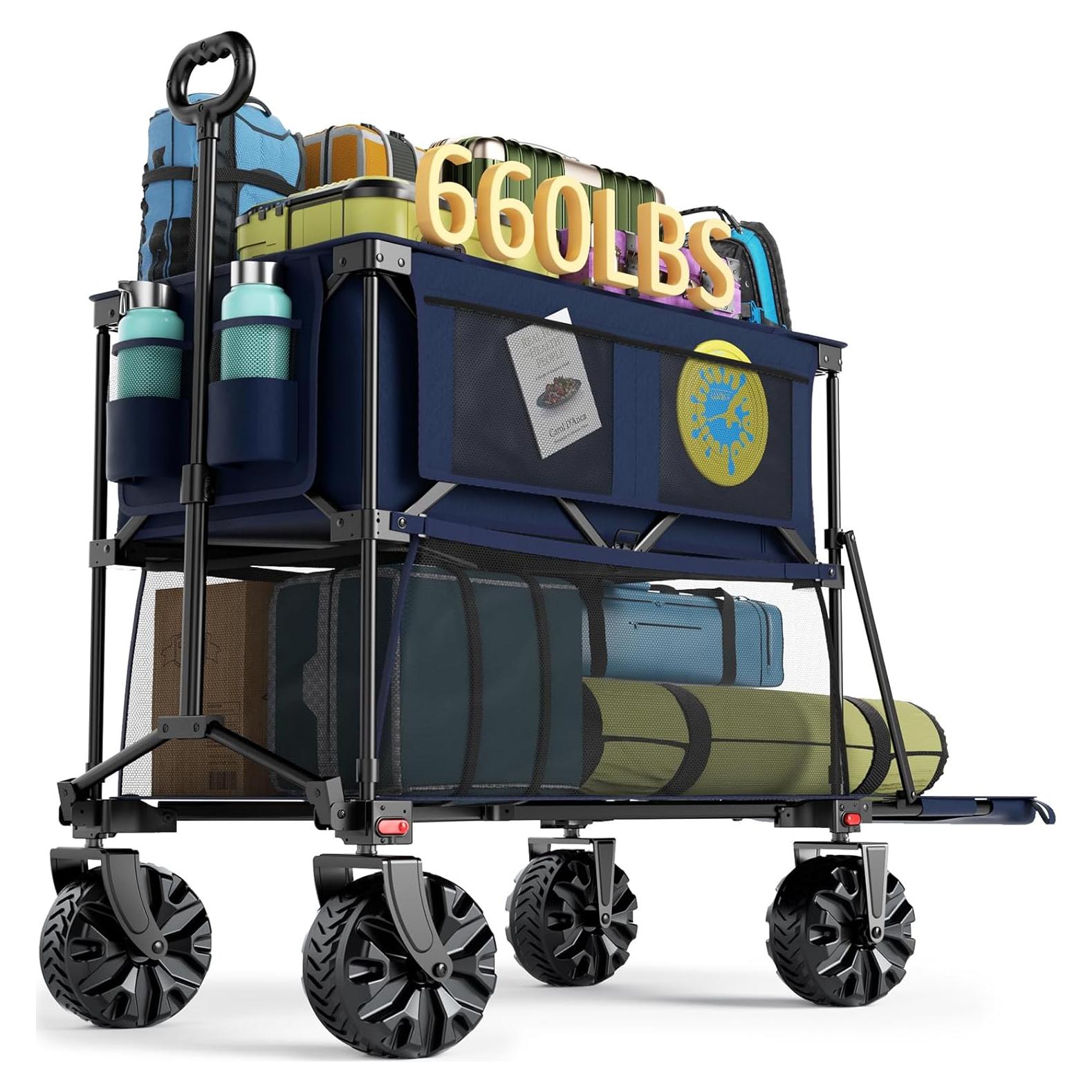 Carro Plegable Portal Doble Piso 204 kg Azul 14 Pies Cúbicos