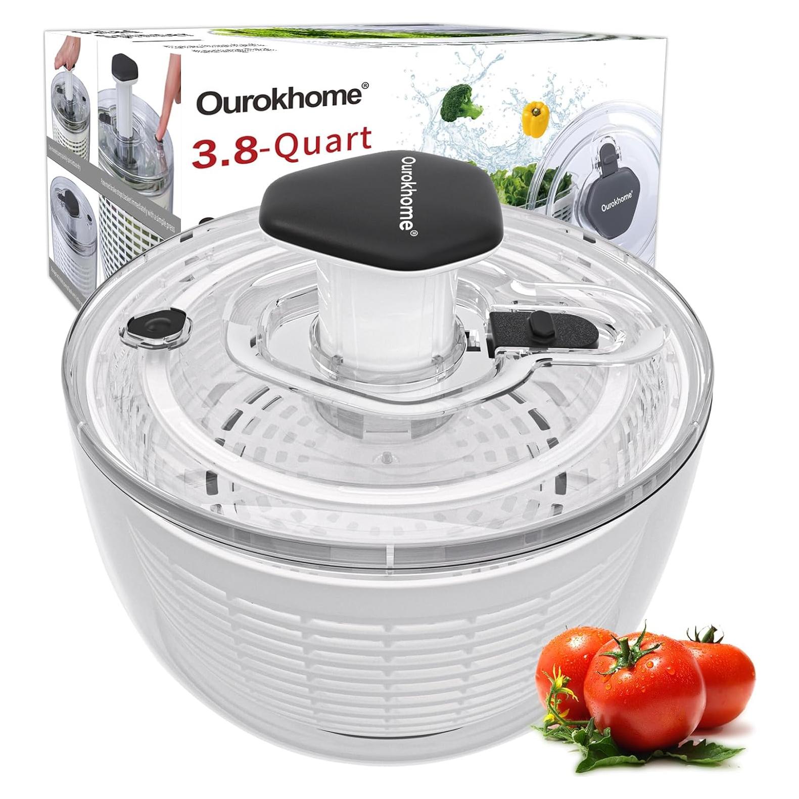 Secador de Ensalada Ourokhome 3.6 L Negro con Presión a Mano