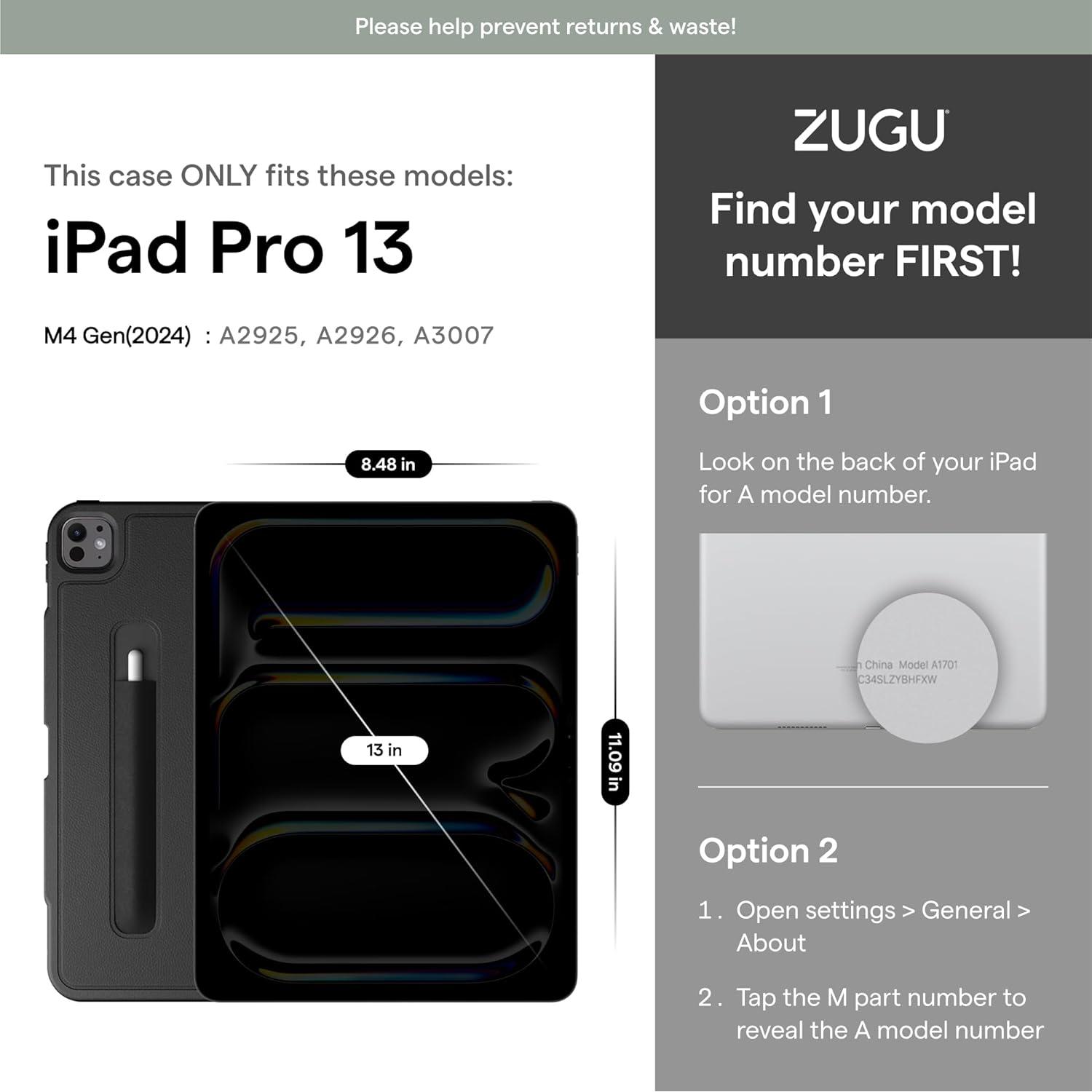 Funda Zugu para iPad Pro 13 2024, Slim con Soporte y Auto Despertar