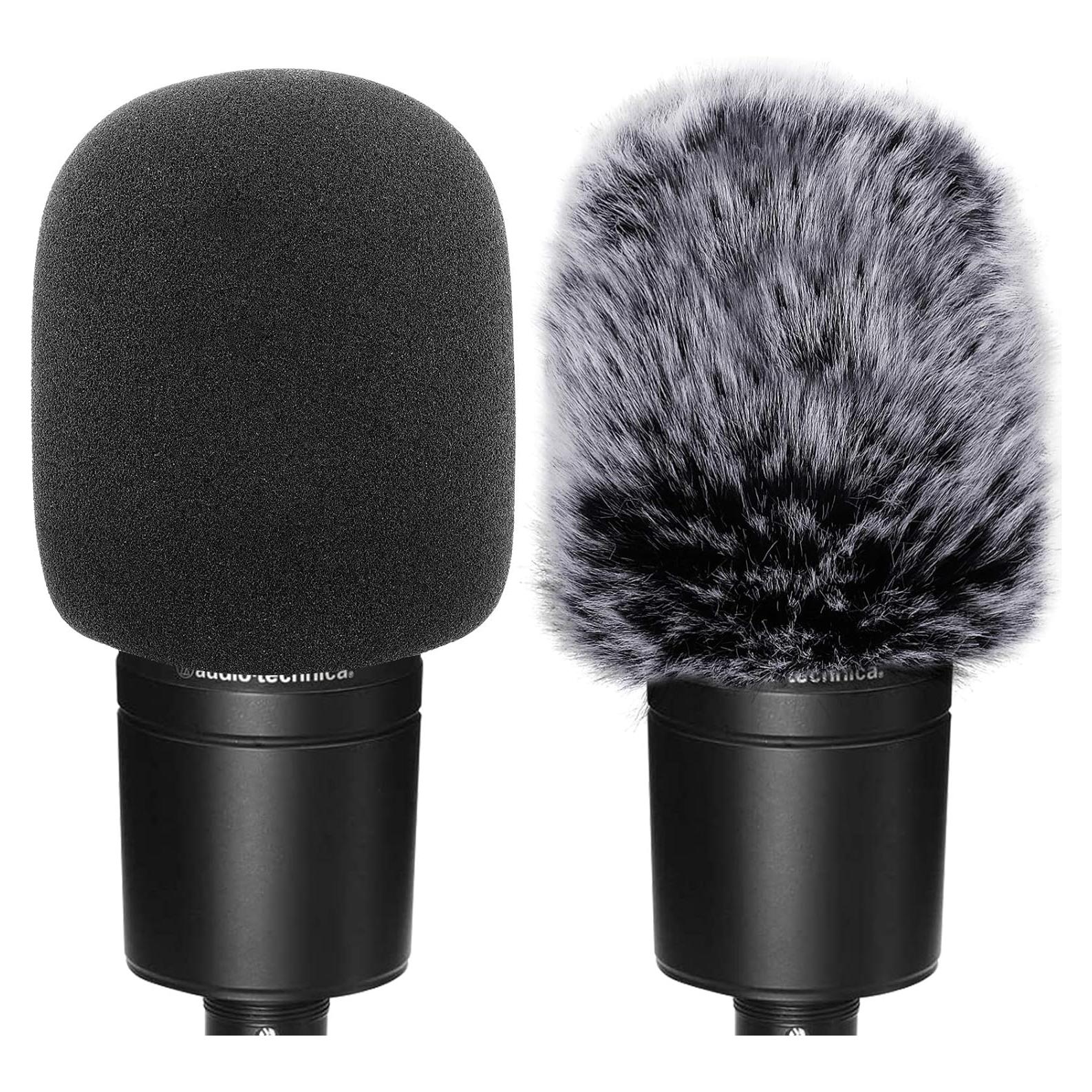 Windscreen Pop Filter Compatible with AT2020,Mic Foam Cover+Furry Windscreen Muff Wind Compatible with Audio Technica at2020 at2035 at2500 at2050 at4040,Chromlives Furry & Foam Microphone Cover 2Pack