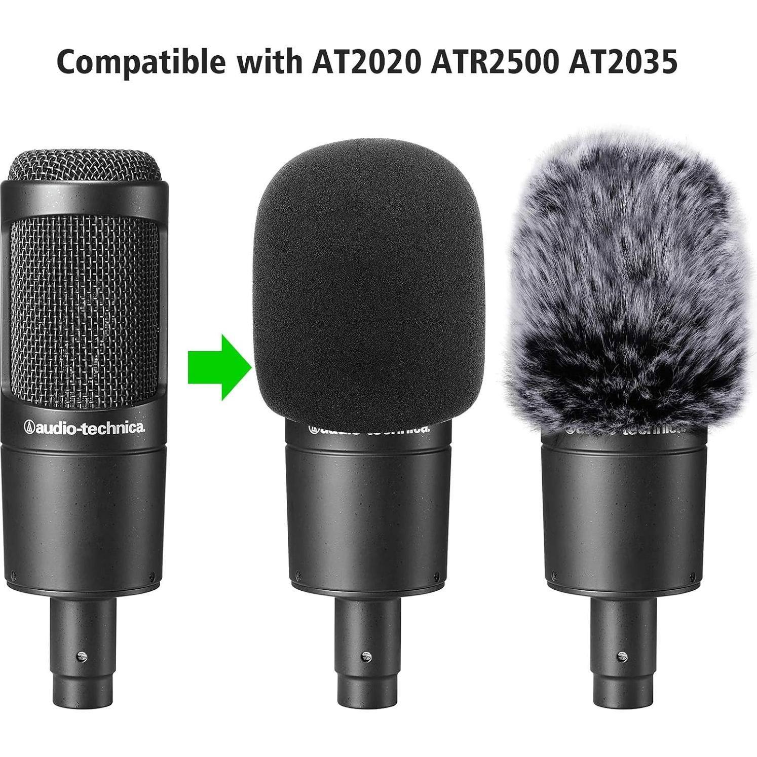 Windscreen Pop Filter Compatible with AT2020,Mic Foam Cover+Furry Windscreen Muff Wind Compatible with Audio Technica at2020 at2035 at2500 at2050 at4040,Chromlives Furry & Foam Microphone Cover 2Pack
