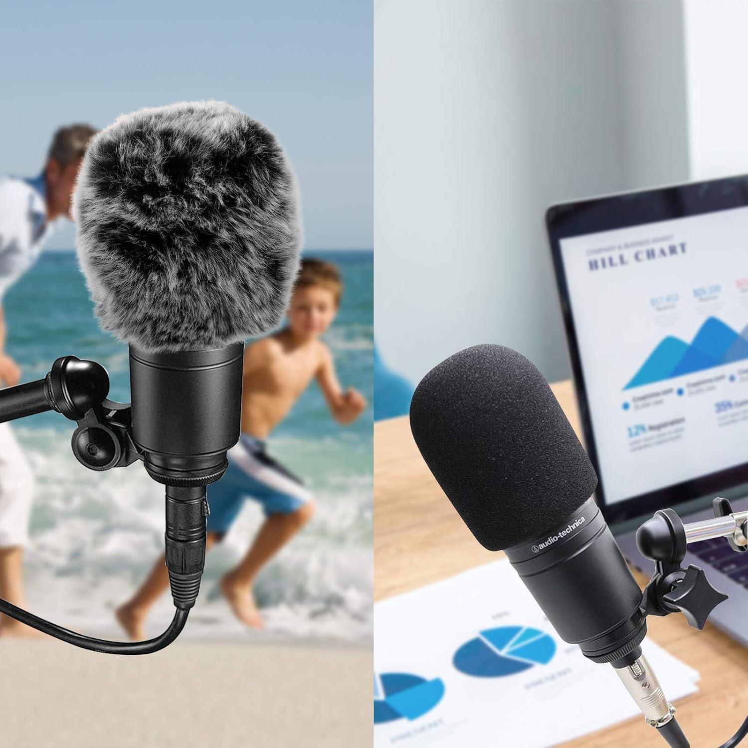 Windscreen Pop Filter Compatible with AT2020,Mic Foam Cover+Furry Windscreen Muff Wind Compatible with Audio Technica at2020 at2035 at2500 at2050 at4040,Chromlives Furry & Foam Microphone Cover 2Pack