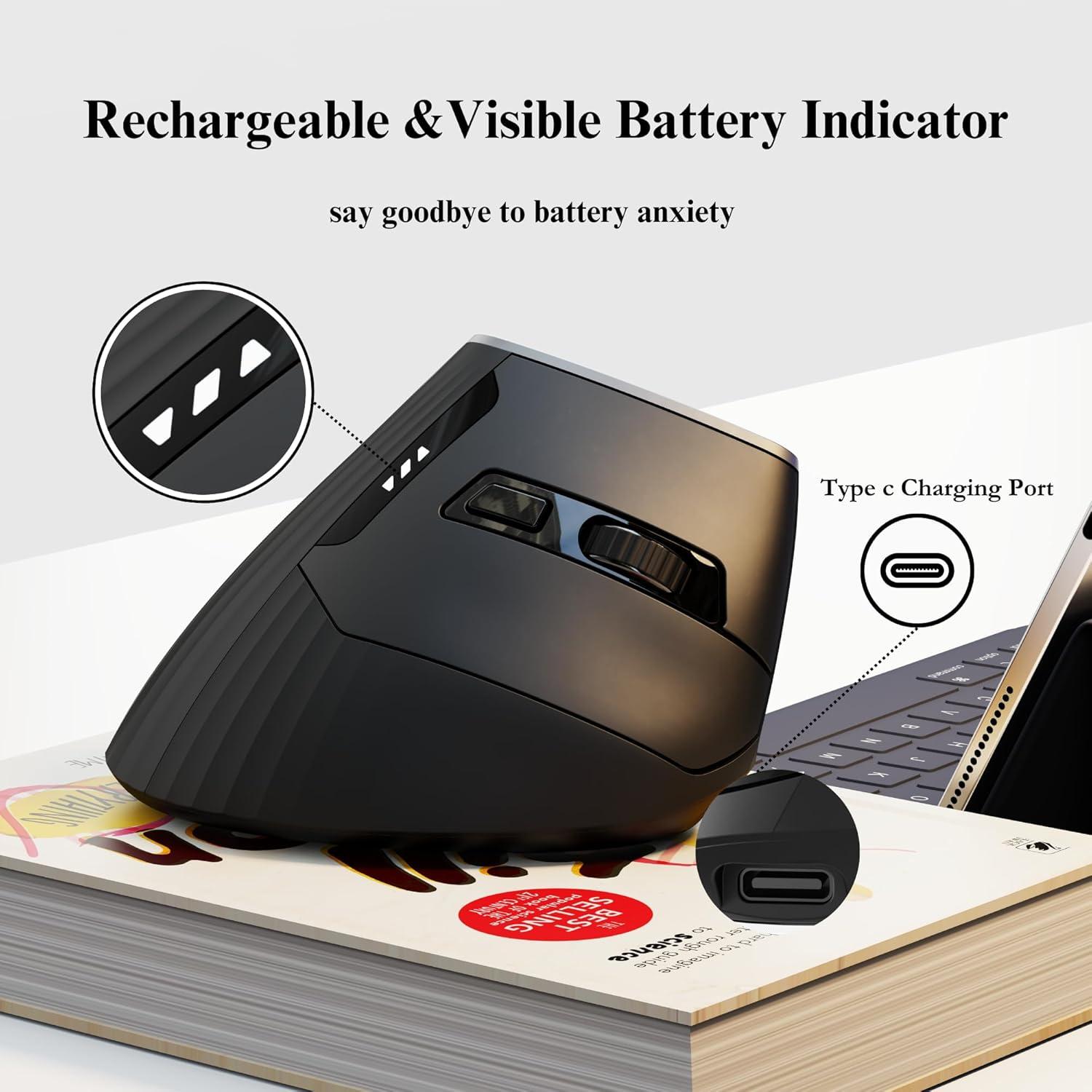 Ratón Vertical Inalámbrico Uineer A06 Ergonómico Negro