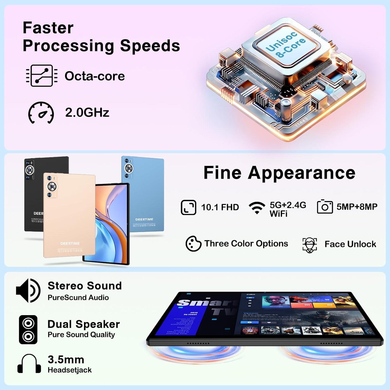 Tableta DEERTiME E9 Android 14 10.1" 22GB RAM 128GB ROM