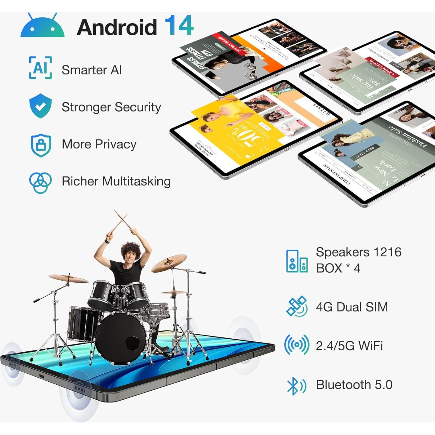 Tableta DOOGEE T30 Max 12.4" 4K 20GB RAM 512GB Android 14