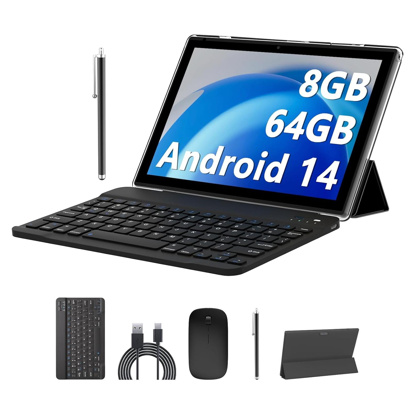 Tableta 2 en 1 RUIQIAI 10.1" Android 14, 8GB+64GB, Wi-Fi
