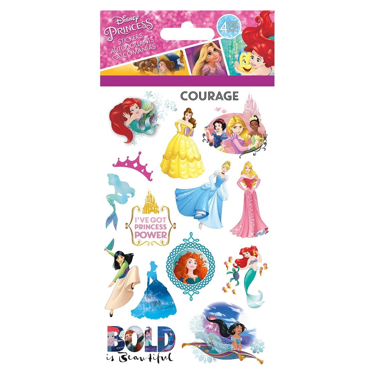 Calcomanías Disney Princesa - Paquete de 4 Hojas Brillantes