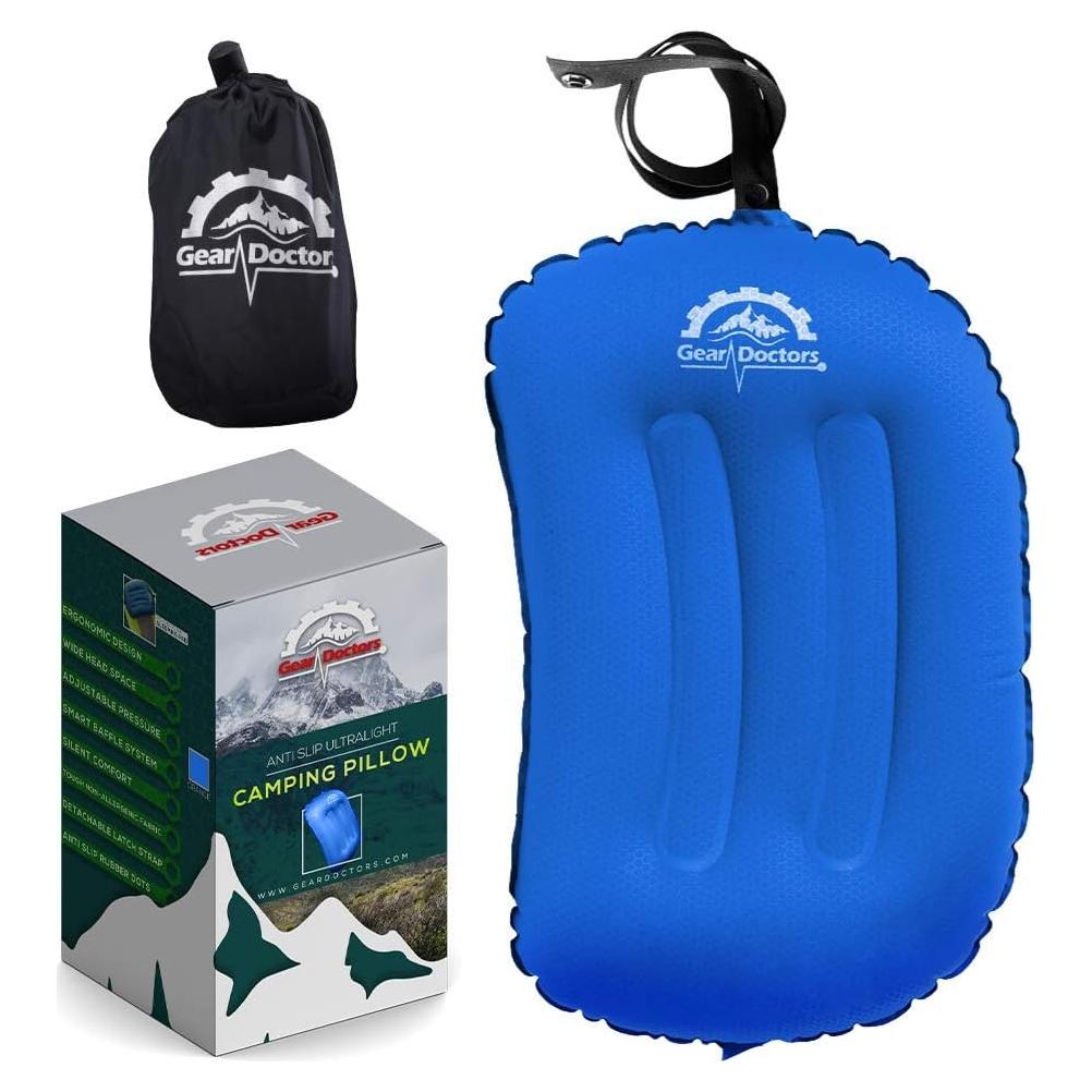 Cojín de Camping Inflable Gear Doctors Azul 36x20 cm Ultraligero