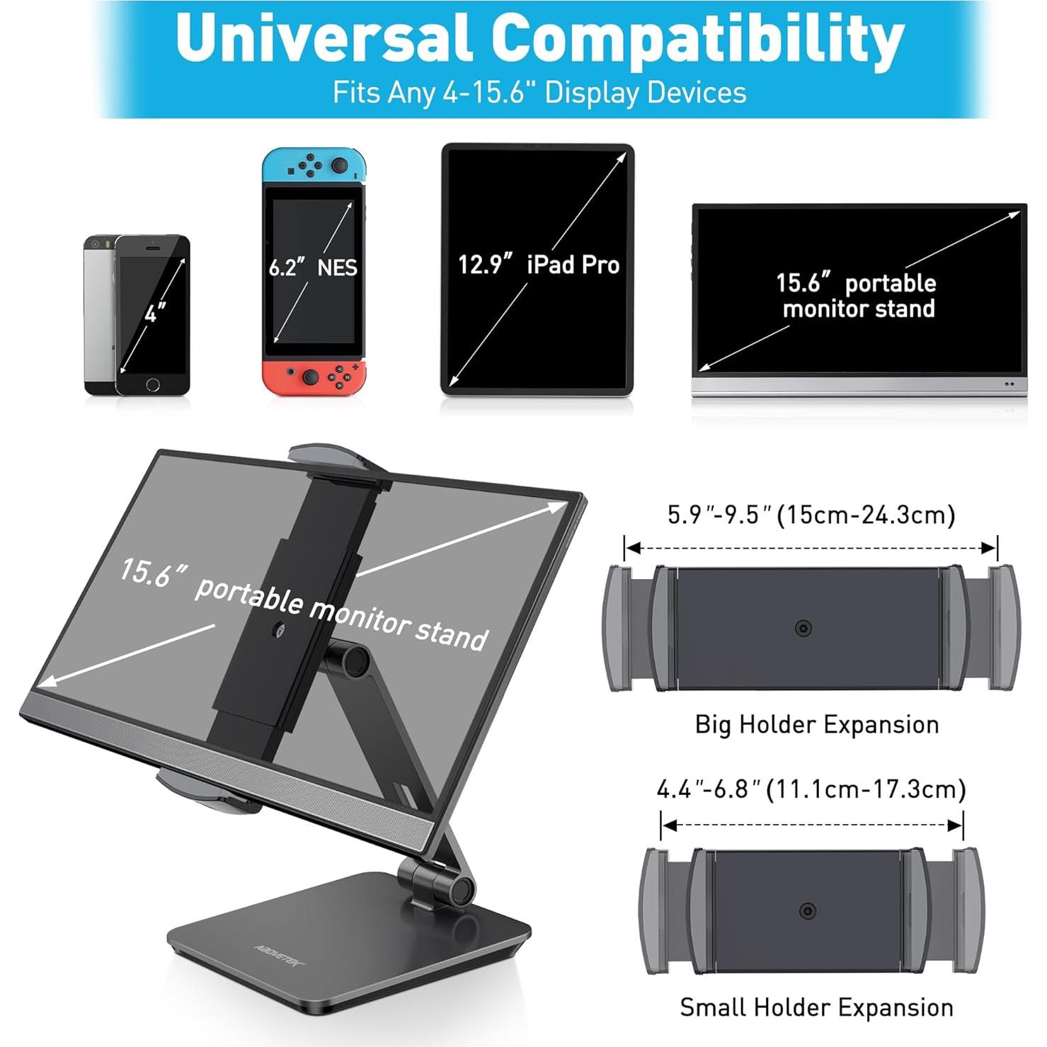 Soporte de Tableta Aluminio AboveTEK 360° para Pantallas 10-40 cm