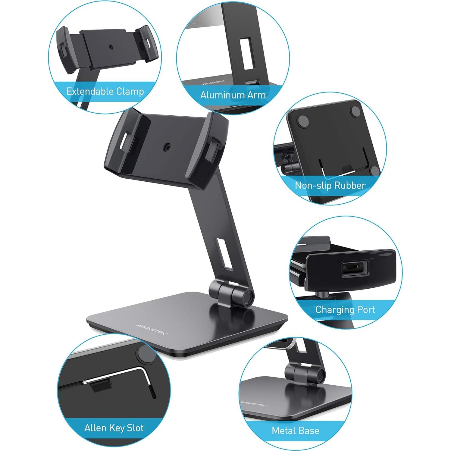 Soporte de Tableta Aluminio AboveTEK 360° para Pantallas 10-40 cm