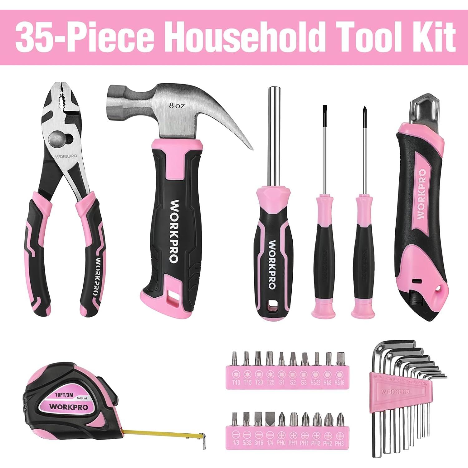 Set de Herramientas Pink 35 Piezas WORKPRO - Caja de Almacenamiento