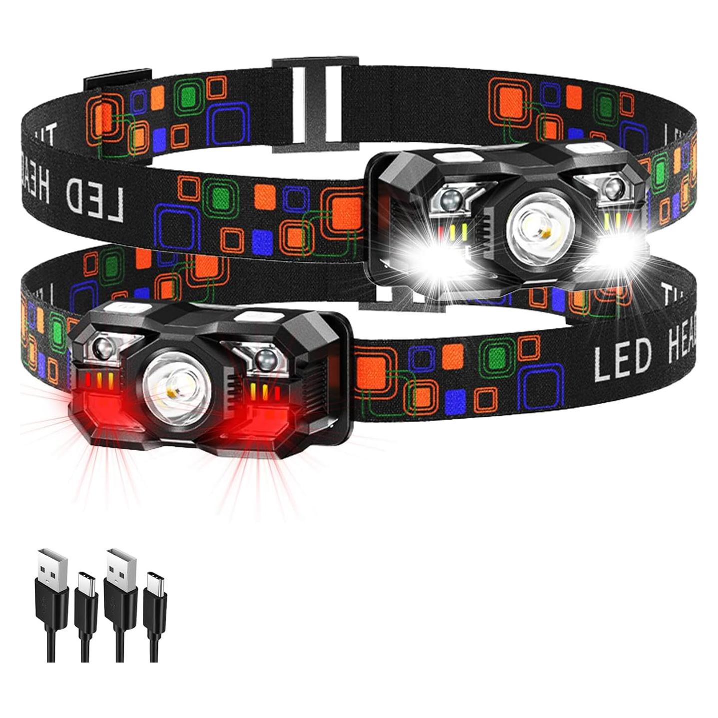 Linterna Frontal LED KunHe 2 Paquete Recargable 300 Lúmenes