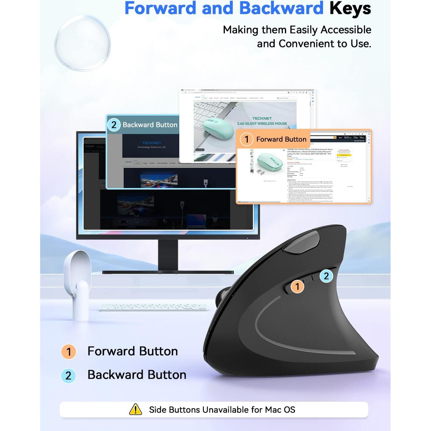 Ratón Ergonómico TECKNET Vertical Inalámbrico 4800 DPI Negro