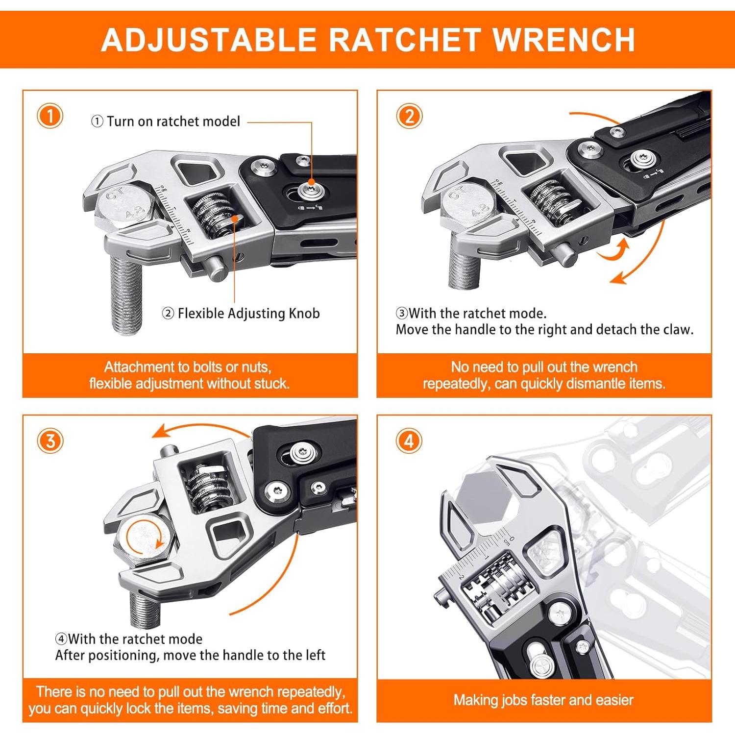 NexTool W4 Adjustable Ratchet Wrench Multitool, 11-IN-1 Foldable EDC Tool with Pliers, Knife, Saw and Screwdriver, Multi Tool for Camping, DIY, and Gifts for Him