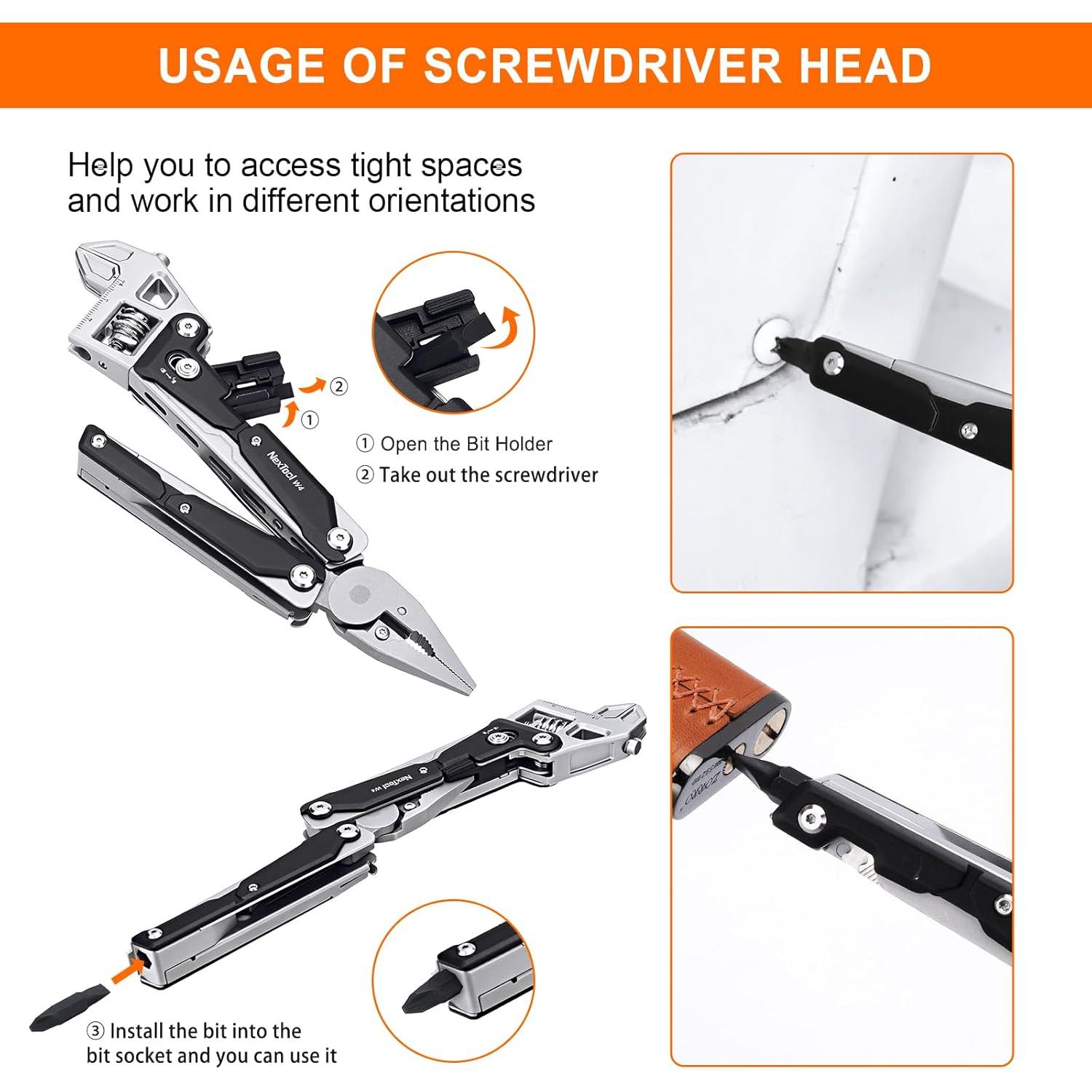 NexTool W4 Adjustable Ratchet Wrench Multitool, 11-IN-1 Foldable EDC Tool with Pliers, Knife, Saw and Screwdriver, Multi Tool for Camping, DIY, and Gifts for Him