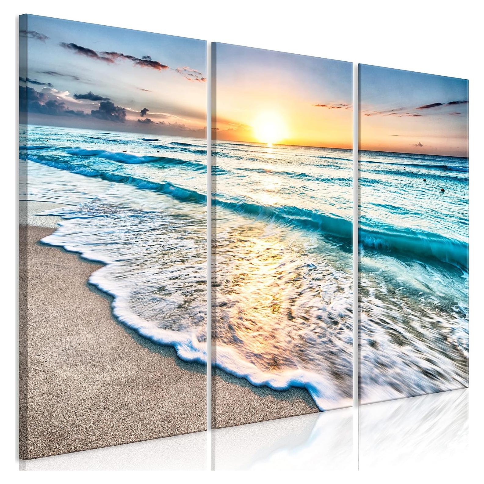 Lienzo Acústico Artgeist 3 Piezas 90x60 cm Playa Atardecer