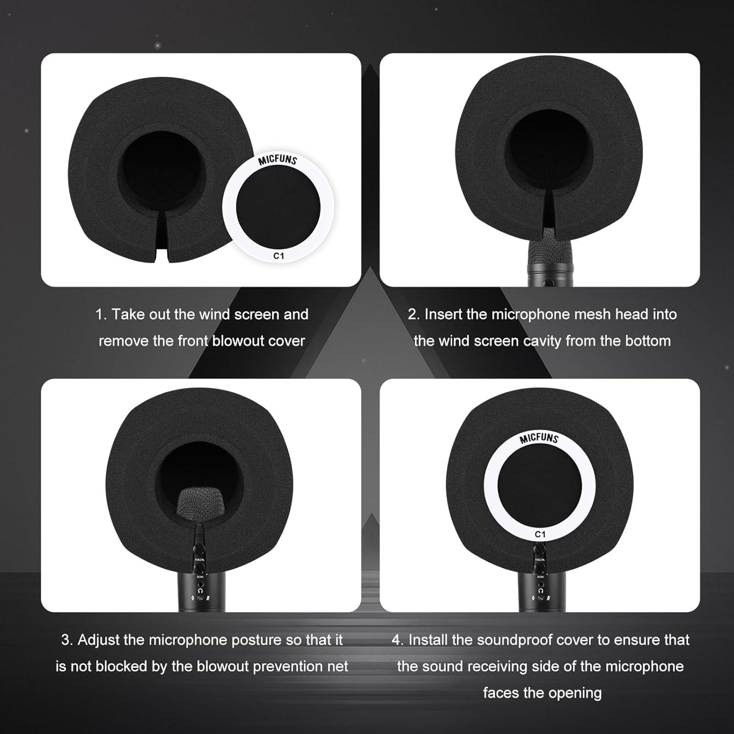 Filtro Antiviento Profesional C1 para Micrófono 45-60mm Negro