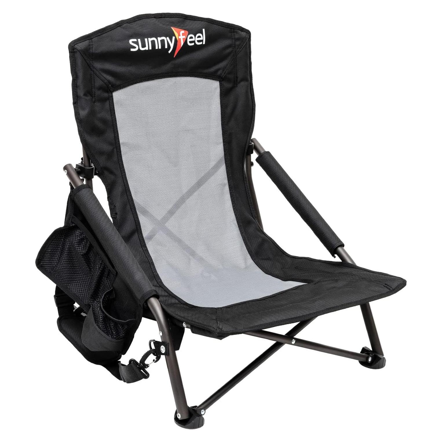Silla de Playa Plegable SUNNYFEEL Negra para Adultos 136KG