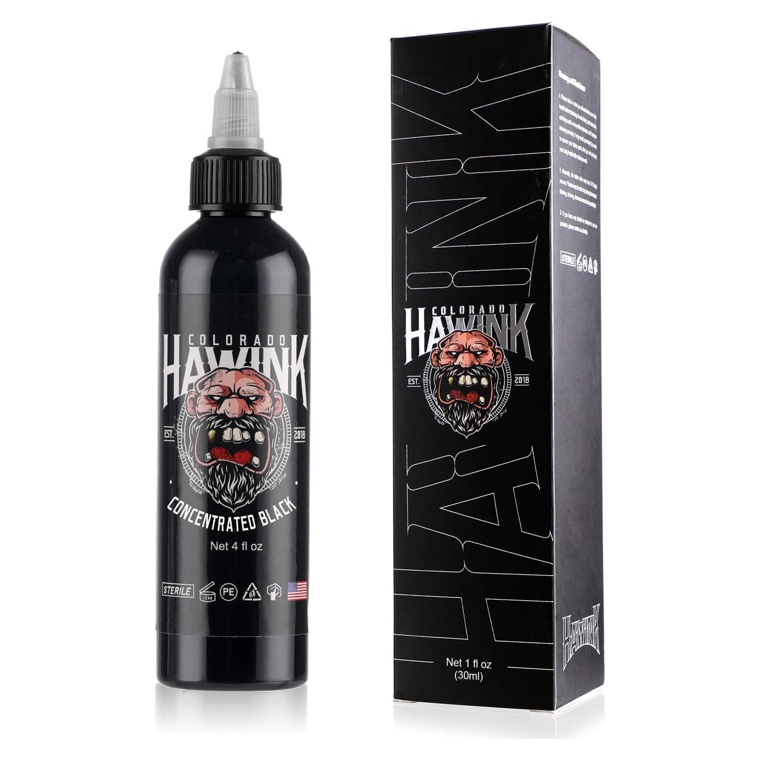 Tinta de Tatuaje Negra HAWINK 120ml - Pigmento Profesional