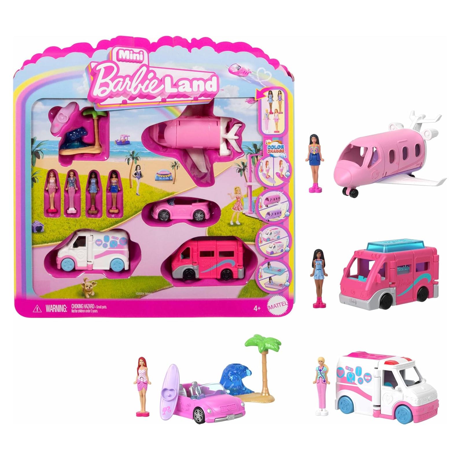 Barbie Mini BarbieLand 4-Pack Muñecas y Vehículos Juguete