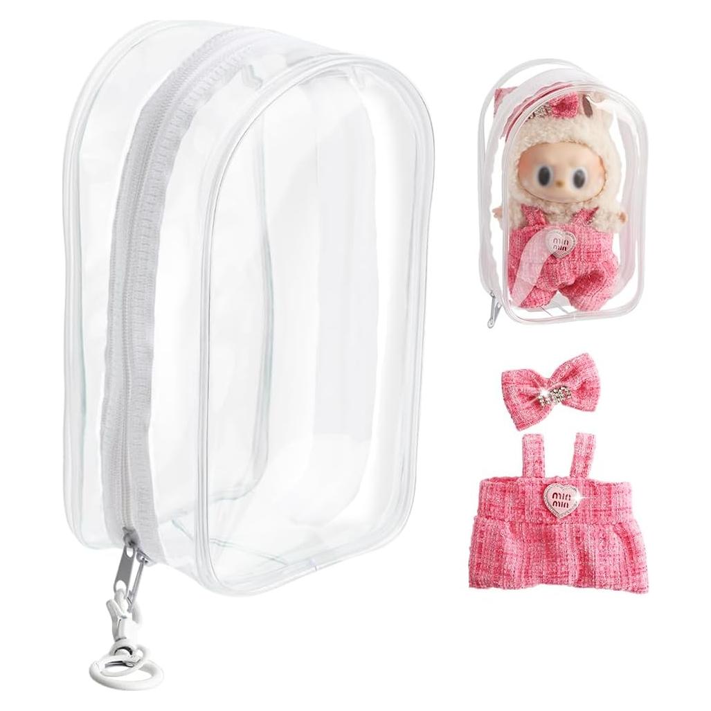 Bolsa de exhibición transparente con ropa de muñeca Labubu - Rosa