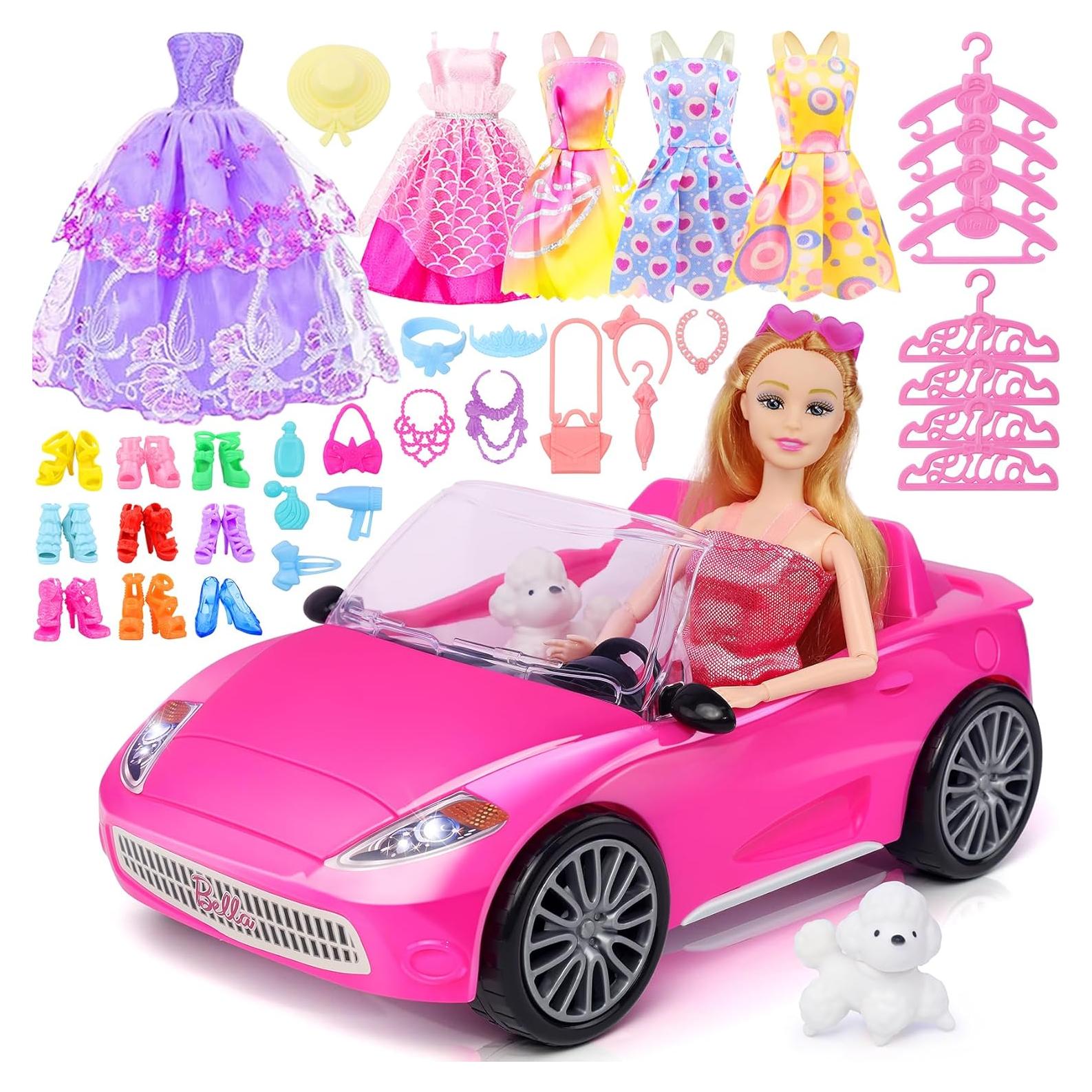 Set de Juguete Muñeca Rosa 29.2 cm con Coche Convertible y Accesorios