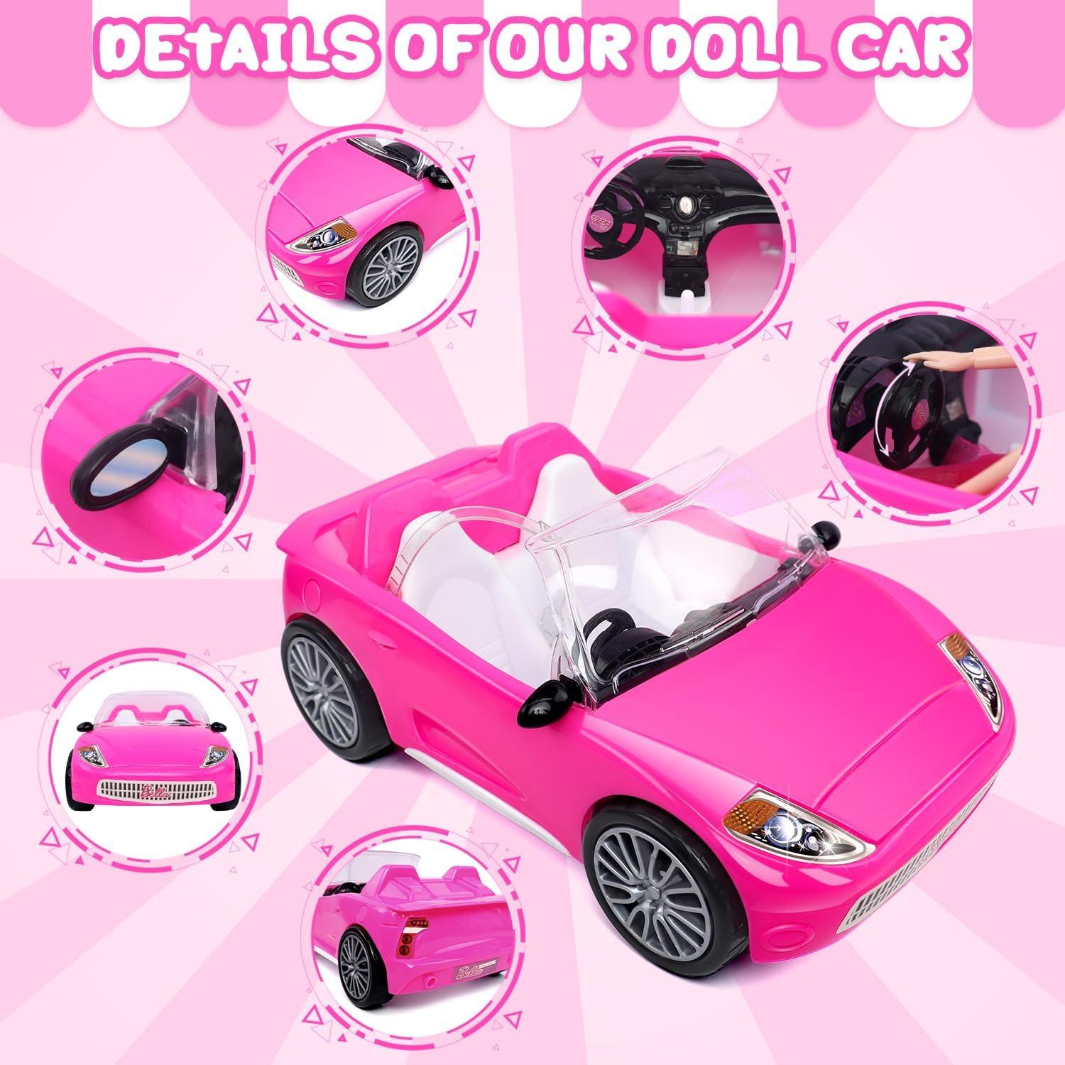 Set de Juguete Muñeca Rosa 29.2 cm con Coche Convertible y Accesorios