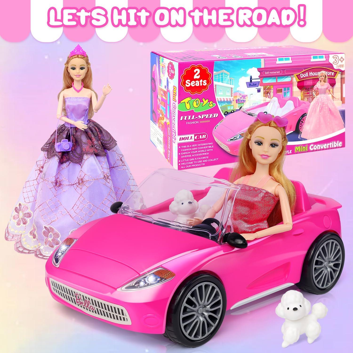 Set de Juguete Muñeca Rosa 29.2 cm con Coche Convertible y Accesorios