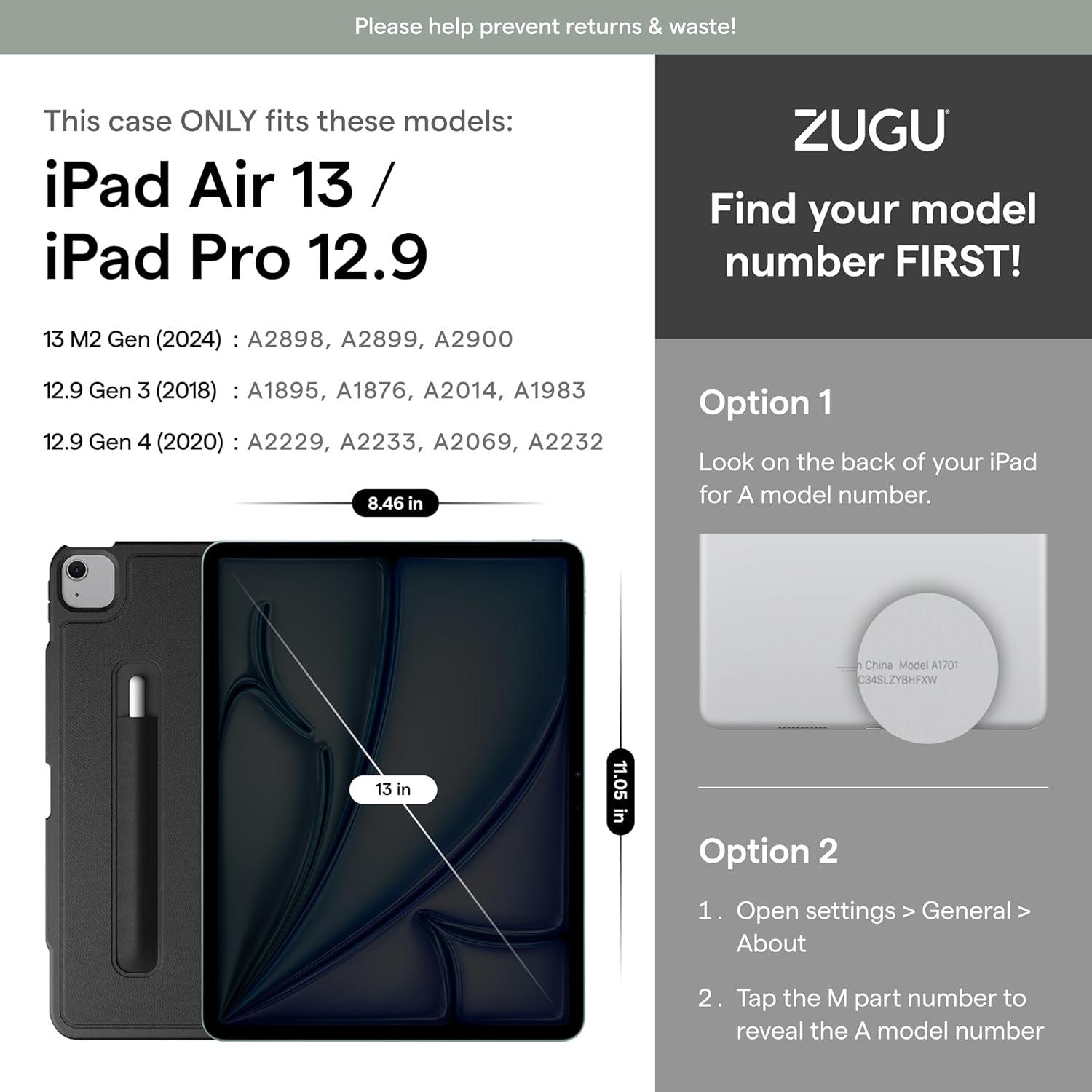 Funda ZUGU para iPad Air 13" M3 2025 y M2 2024 - Negro